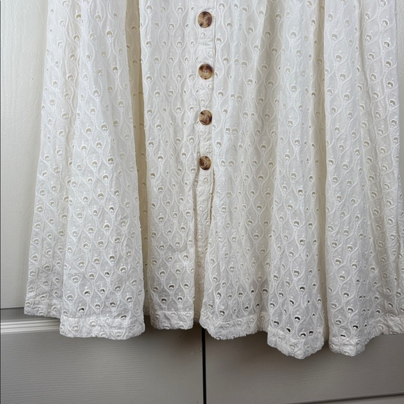 Anthropologie Maeve Vanderbilt White Cotton Eyelet Skirt Button-Down Size 10P - Picture 4 of 9
